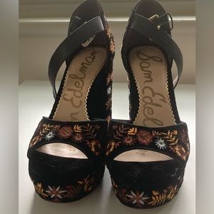 Sam Edelman Embroidered Velvet Platform Heels